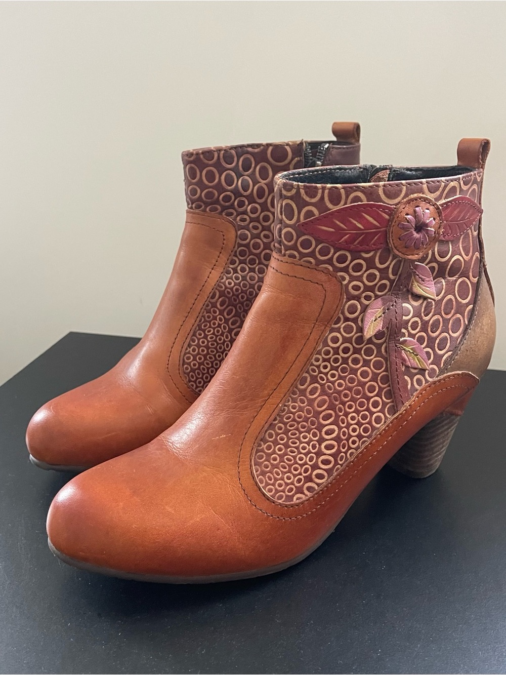 L'ARTISTE Spring Step Parfum Leather Ankle Boots Sz 37 Boho Cottagecore Artsy